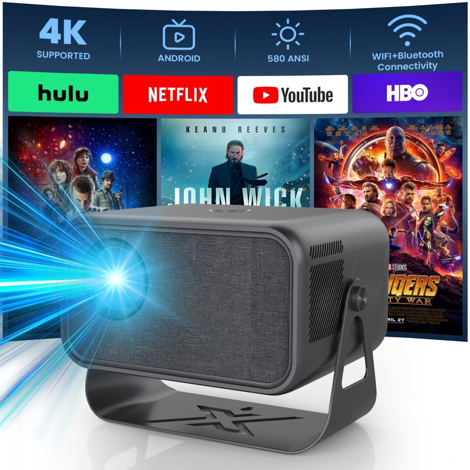 ABIS7 Projector with WiFi 6 and Bluetooth Native 1080p - Compatible with Smartphones, Laptops, Tablets, Computers, Screen Mirroring